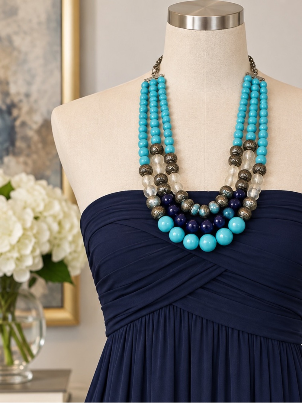 Chunky Beaded Necklace Blue, Turquoise
